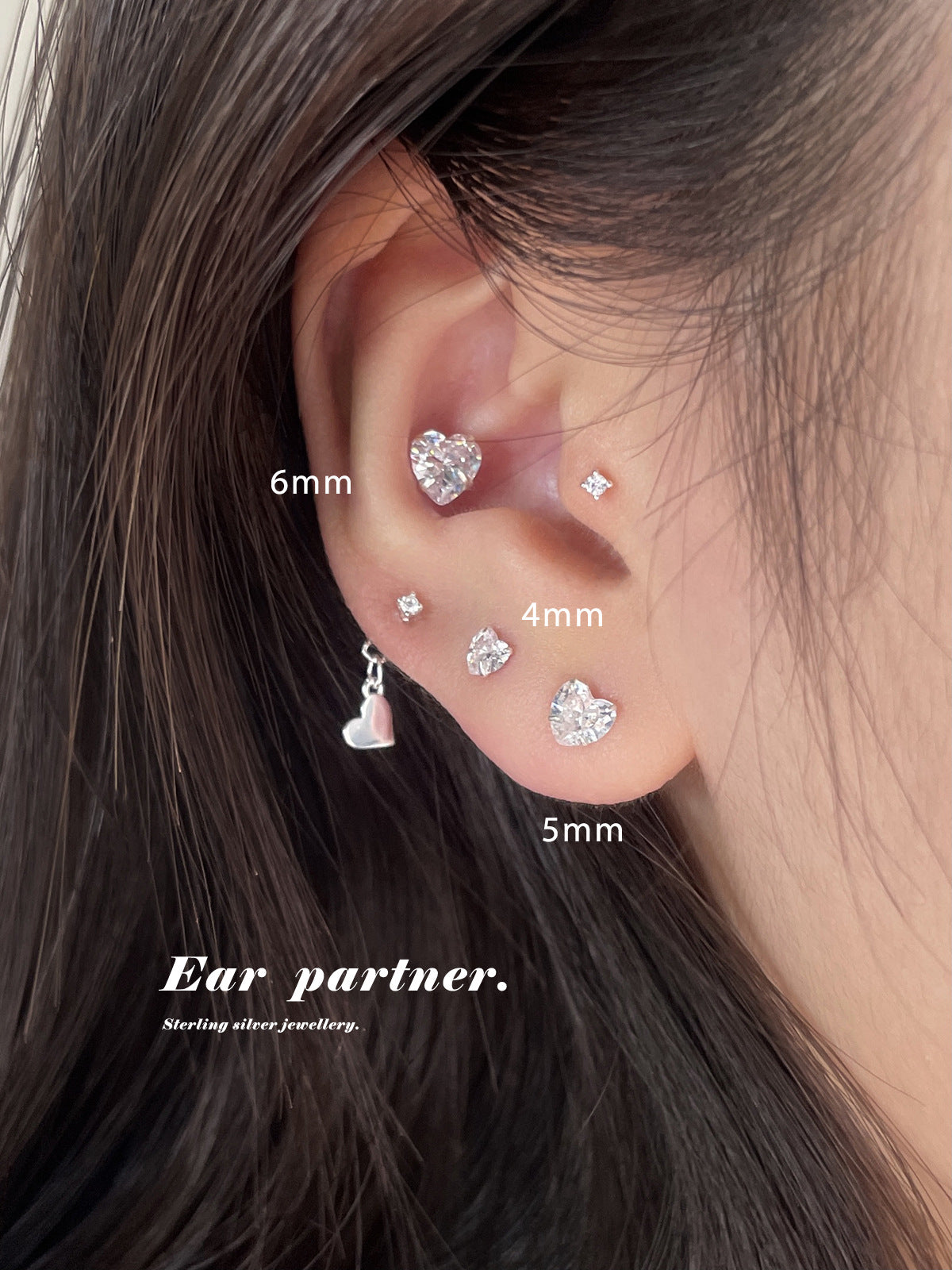 Women's Love Heart Ear Bone Zircon Pin Diamond Stud Earrings