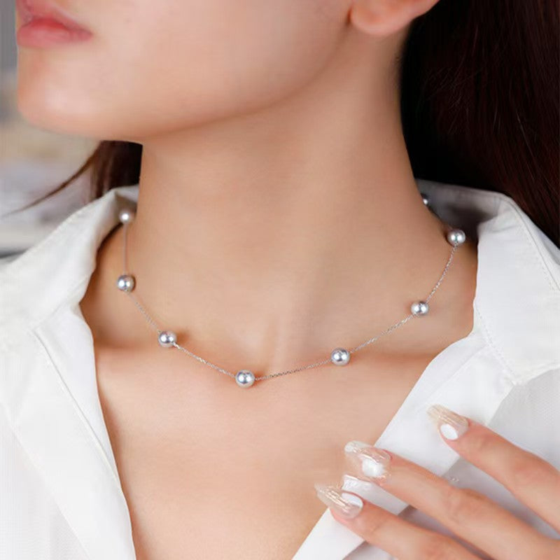 Women's Sterling Sier Starry Pearl Light Luxury High-grade Clavicle Chain Necklace