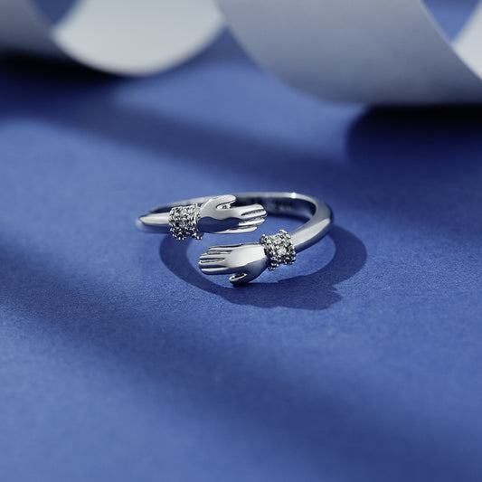 Women's Love Hug Hands Lettering Opening Adjustable Warm Heart Rings