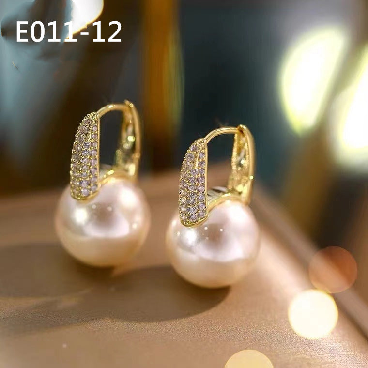 Women's Sier Needle Mermaid Pearl Retro Simple Graceful Earrings