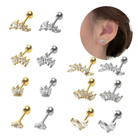 Inlaid Nail Straight Rod Stainless Steel Stud Earrings