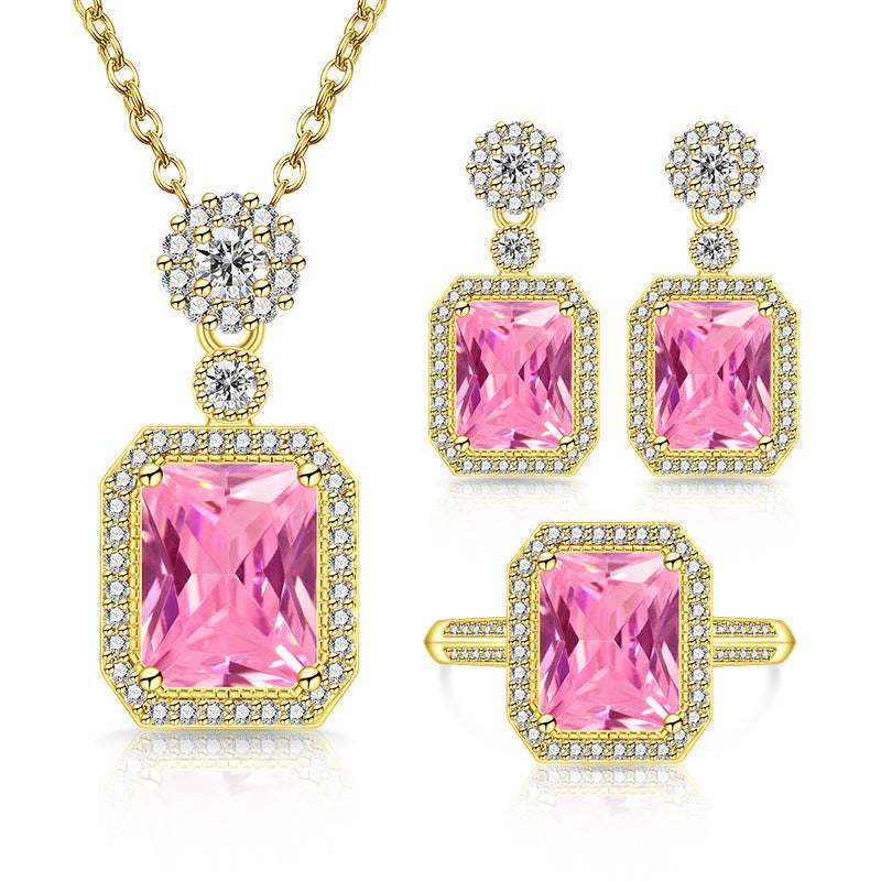 Women's Live Broadcast Eight Hearts Arrows Colored Gems Full Diamond Cube Jewelry Set