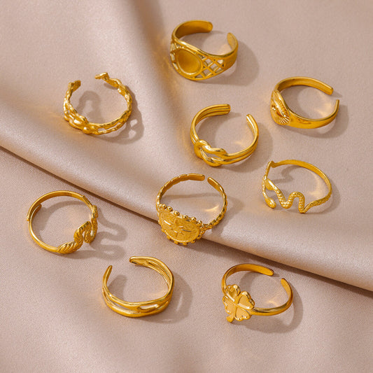 Snake Gold-plated Stainless Steel Oil Pressure Four-leaf Rings