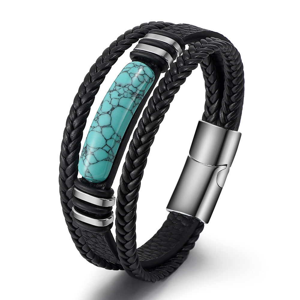 Men's Rope Leather Stone Magnetic Buckle Bracelets
