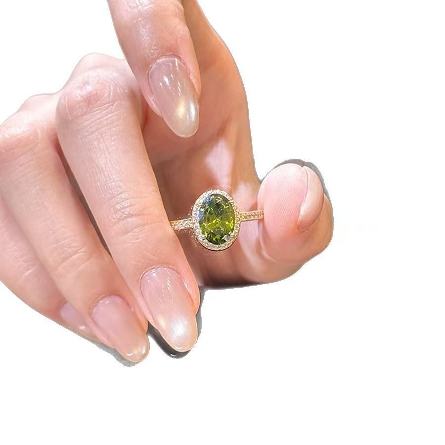 Oval Crystal Open Special Interest Light Luxury High-grade Index Ring