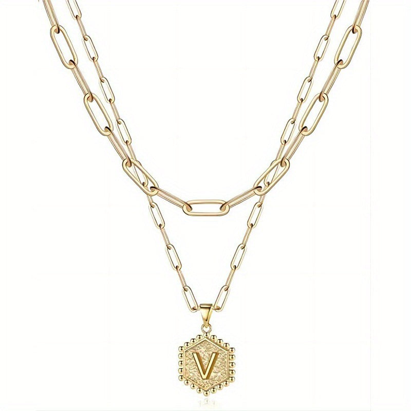 Gold Color Plated Letter Female English Necklace