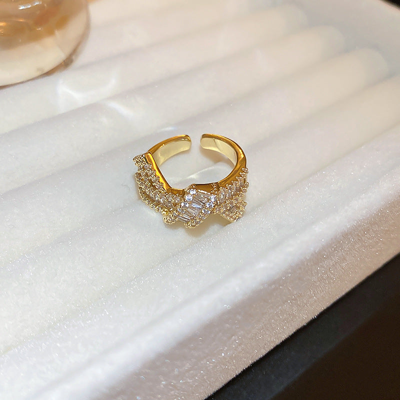 Gold-plated Zircon Geometric Open Korean Style Rings