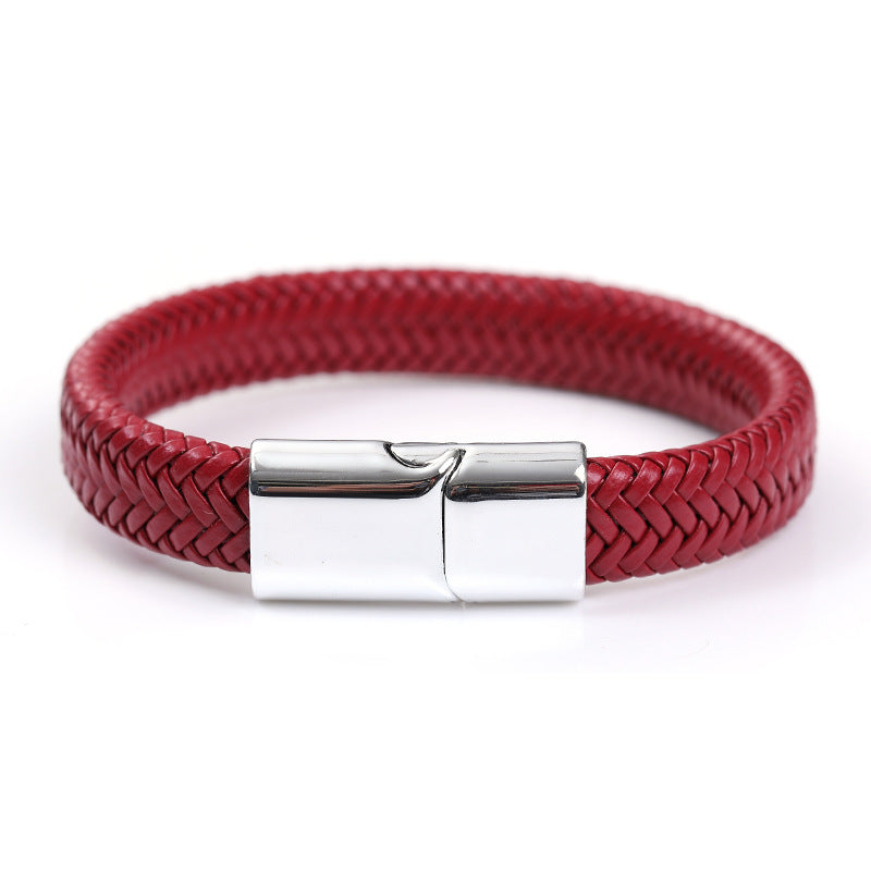 Men's Vintage Weave Leather Rope Magnetic Buckle Bracelet