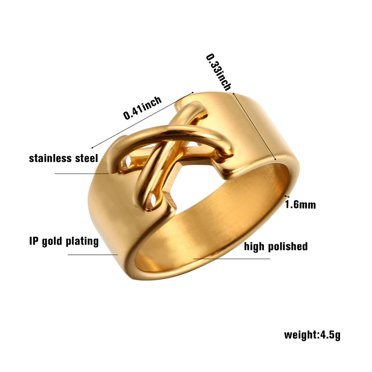 Fashion Personality Simple Cross X Electroplated Gold Stainless Ring
