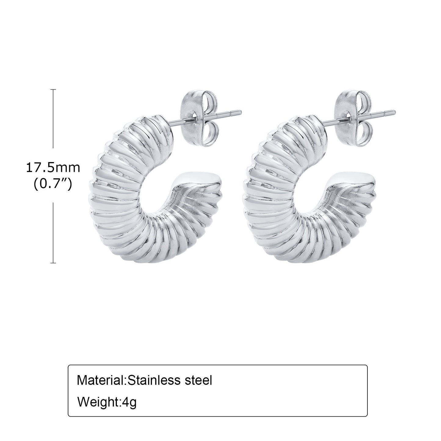 Exaggerated Stainless Steel Hollow Geometric U-shaped Curved Rings