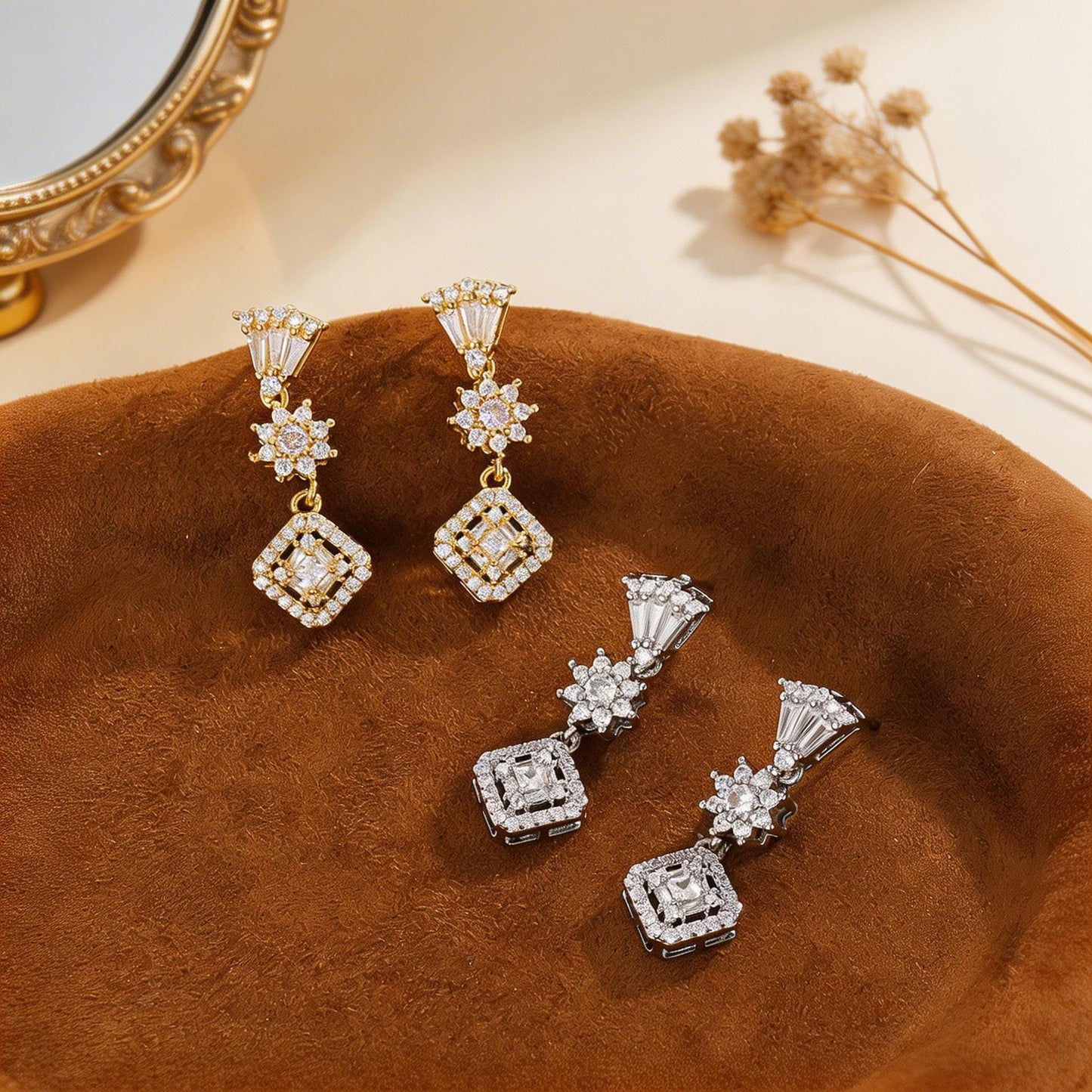 Zirconium Tassel Light Luxury Square Sugar Zircon High Sense Stud Earrings