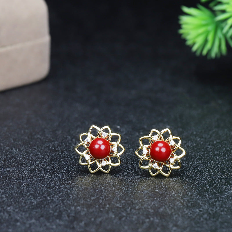 Women's Cinnabar Birthday Gift Raw Ore Simple National Style Rings