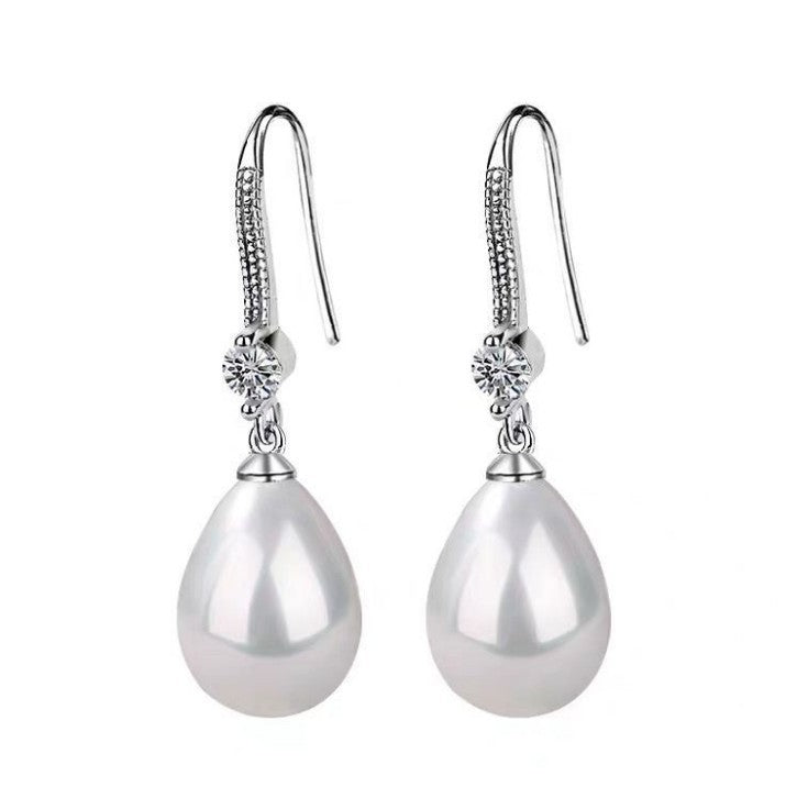 Women's Oval Pearl For Long Water Drop Stud Earrings