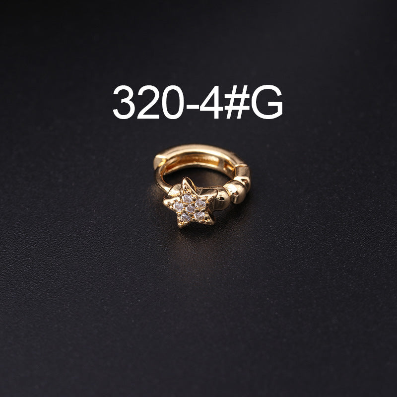 Korean Style Fashion Mini Zircon Small Piercing Star Moon Asymmetric Stud Earrings