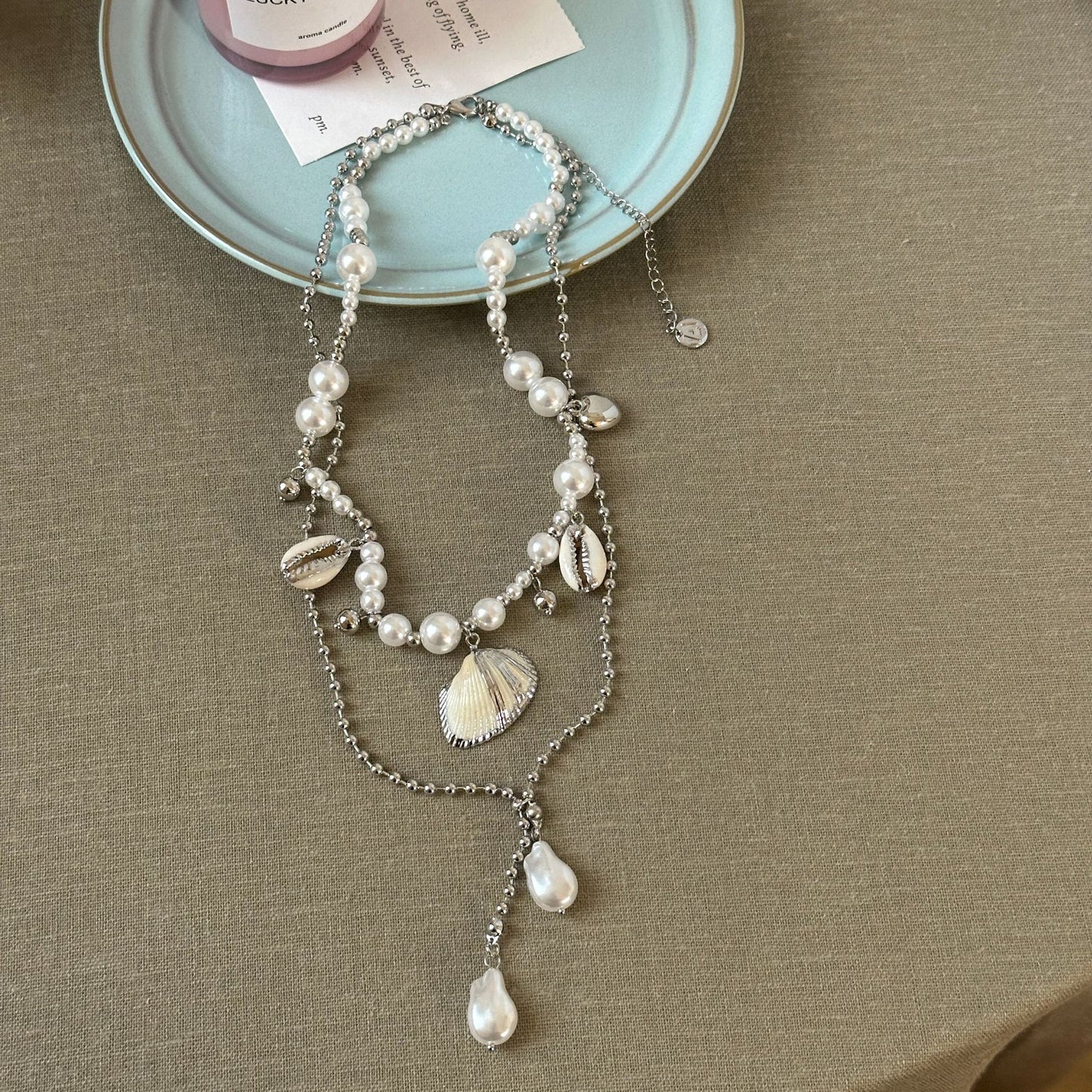 Shell Conch Pearl Double Layer Twin Graceful Fashionable Necklace