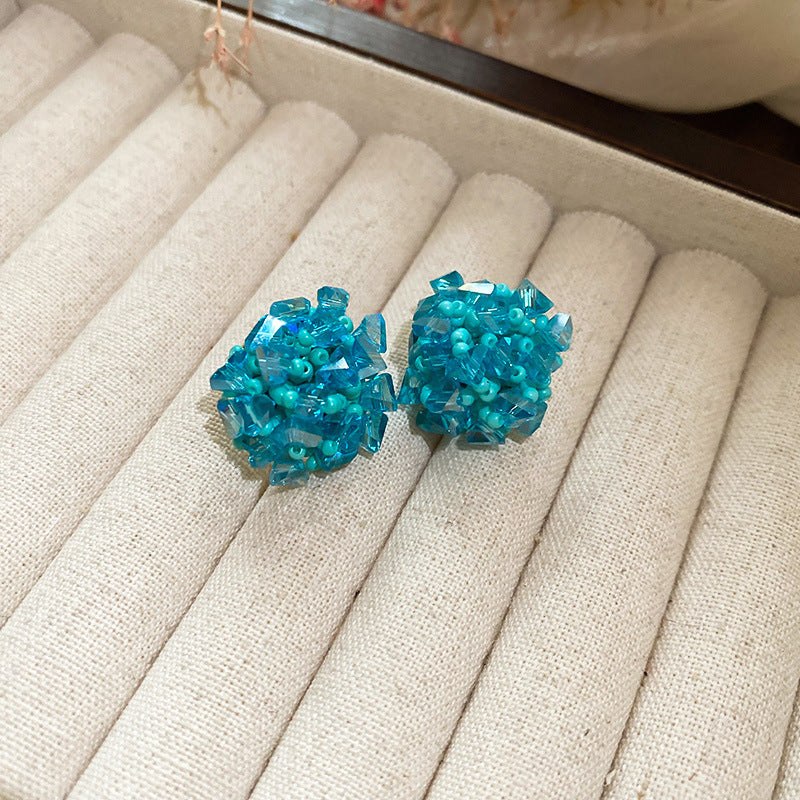 Blue Crystal Butterfly Flower Fashion Simple Fresh Light Luxury High Earrings