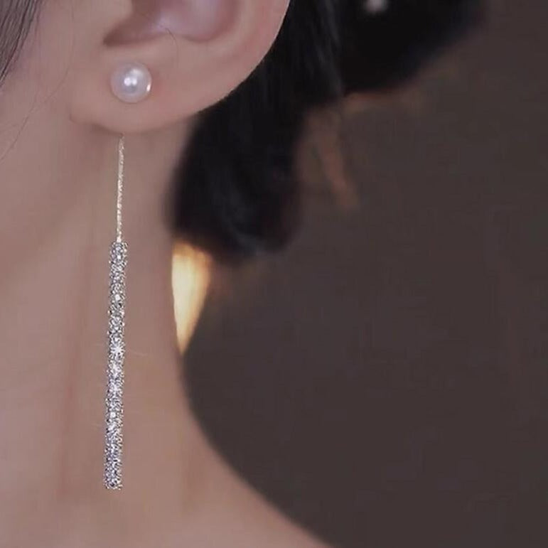 Women's Sier Pin High-grade Full Rhinestone Tassel Light Stud Earrings