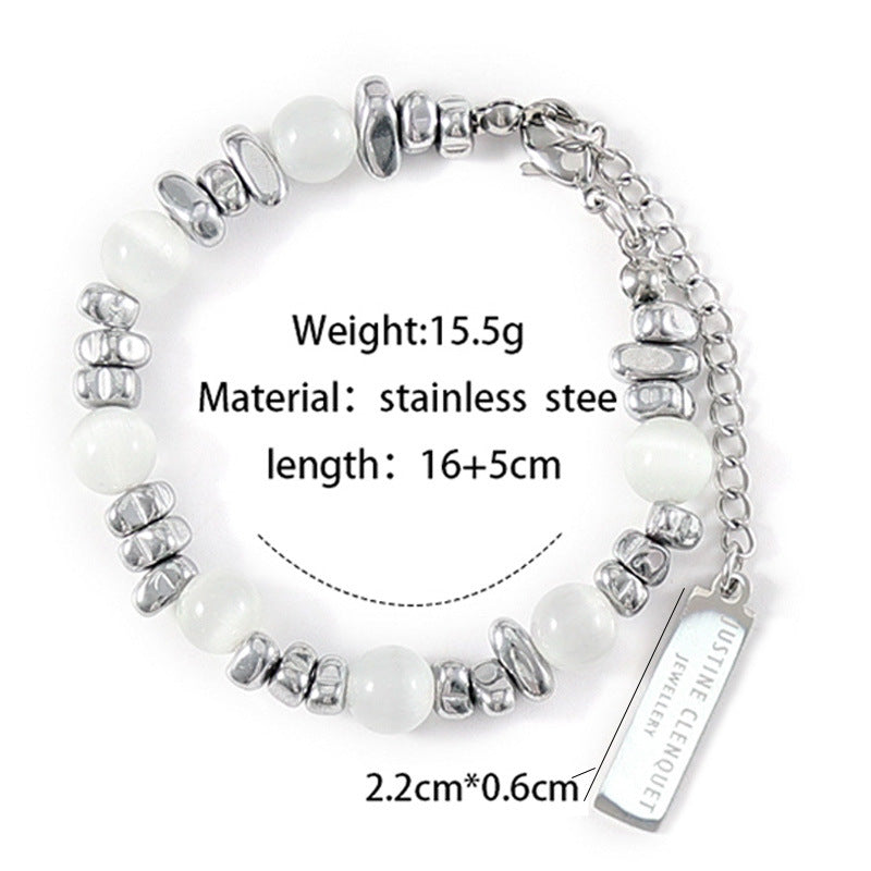 Surface Jade Safety Knot Mix Match Stitching Titanium Steel Retro Bracelet