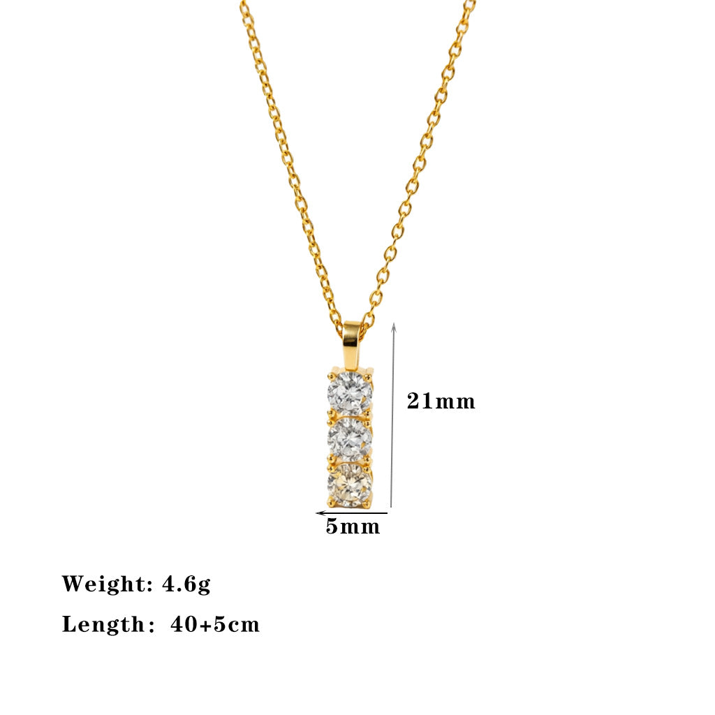 Women's Luxury Style Three Diamond Zircon Copper Simple Fashion High-grade Clavicle Necklaces