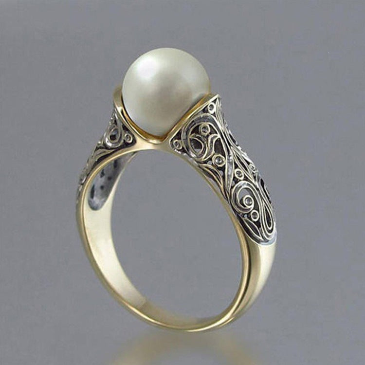 Women's & Men's Vintage Inlaid Synthetic Pearl Gold-plated Niche Retro Ring