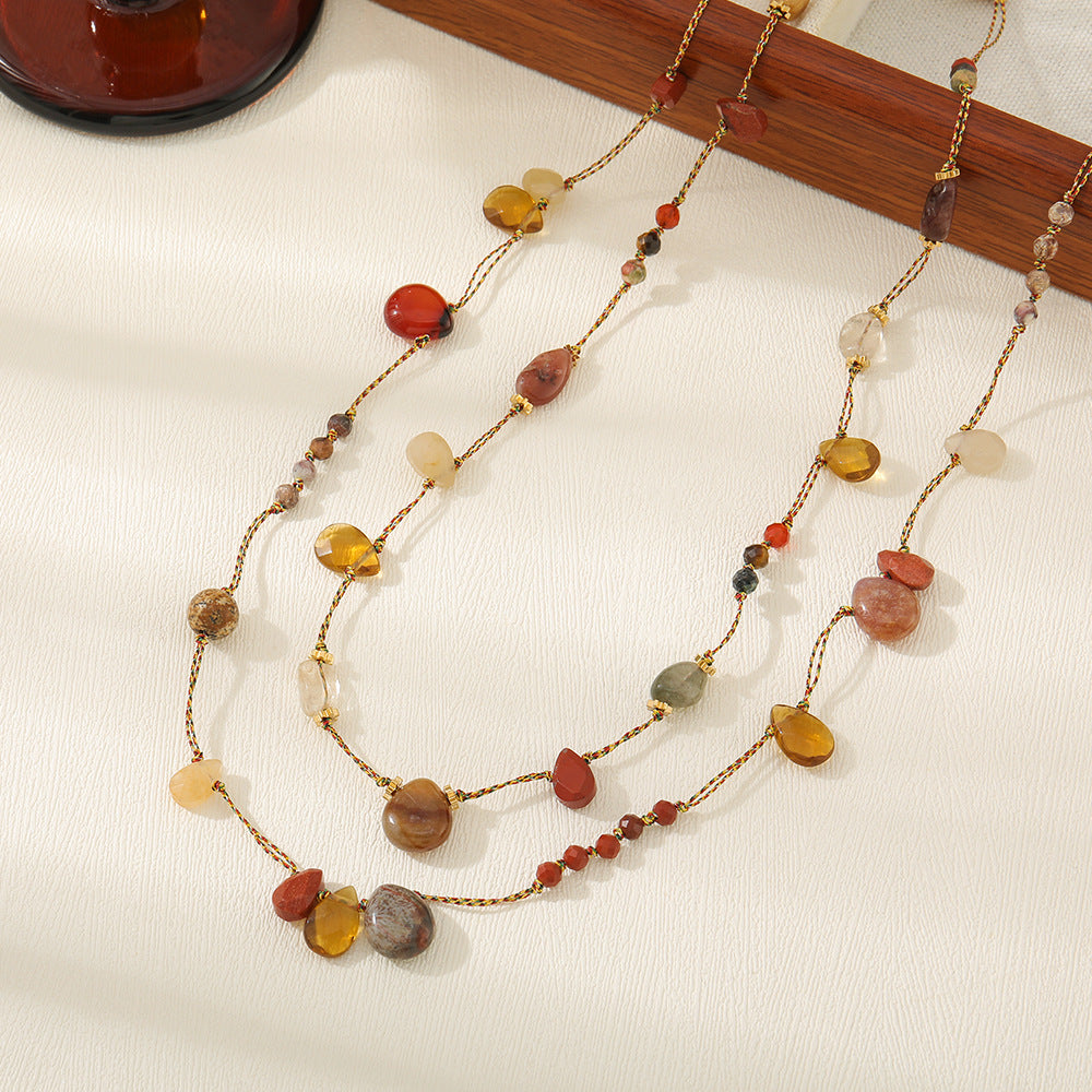 Women's Retro Wine Red Series Niche Natural Stone Agate Necklaces