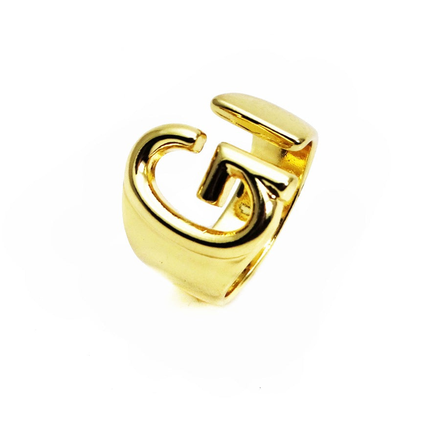 Letters Open Adjustable Plated Light Gold Rings