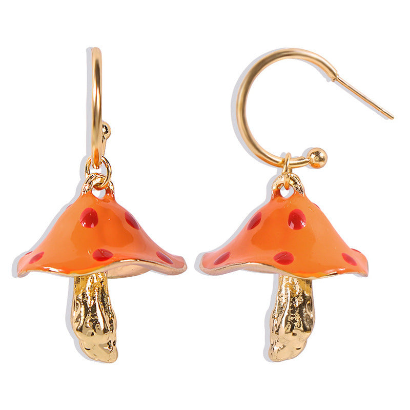 Cute Mori Style Small Mushroom Colorful Oil Creative Dream Fresh Earrings