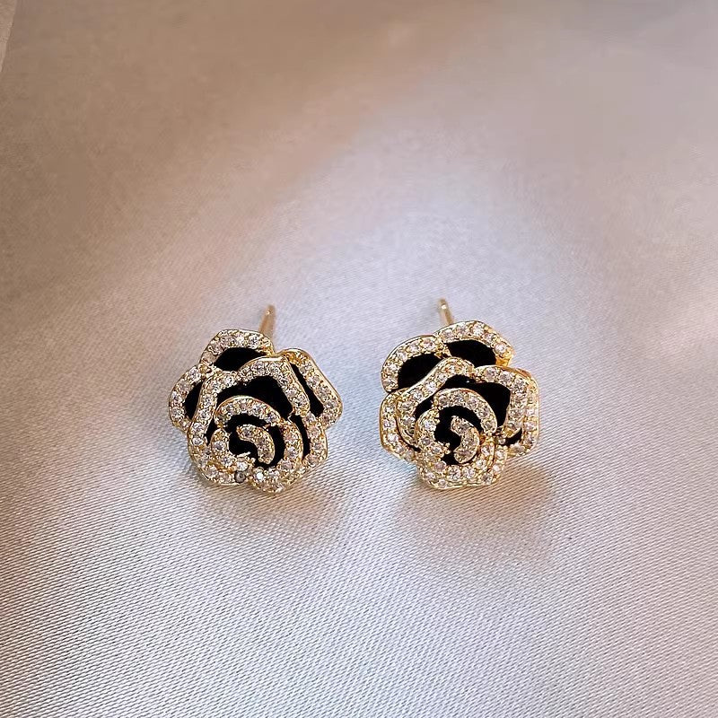Inlaid Zircon Flower Elegant High-grade Pearl Earrings