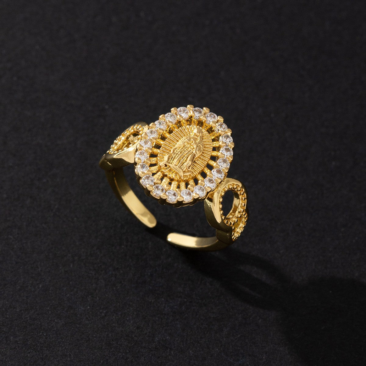 Women's Copper Zircon Electroplated Real Gold Open Index Ring