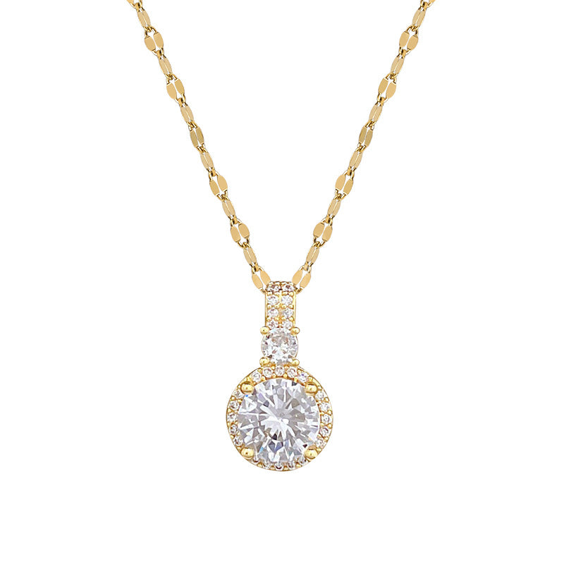 Titanium Steel Light Luxury Full Diamond Micro Inlaid Zircon Shining Necklace