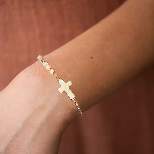 Women's Wind Simple Crystal Handmade Beaded Natural Shell Cross Woven Bracelet
