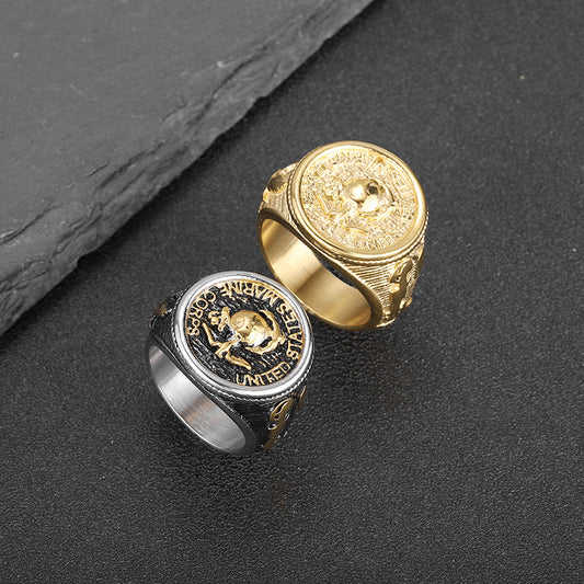 Men's Stainless Steel Polished Gold-plated Marine Eagle Rings