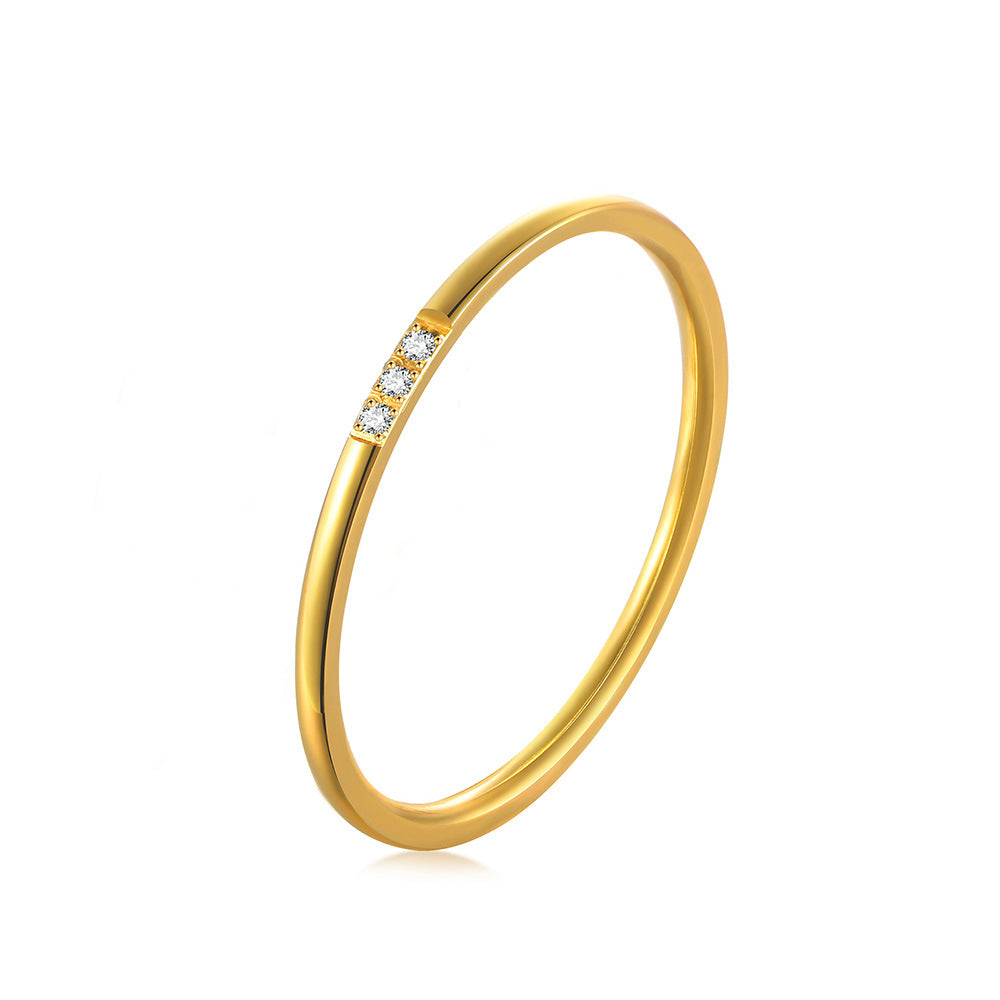 Women's Diamond Three Fashion Simple Gold Extremely Fine Titanium Rings