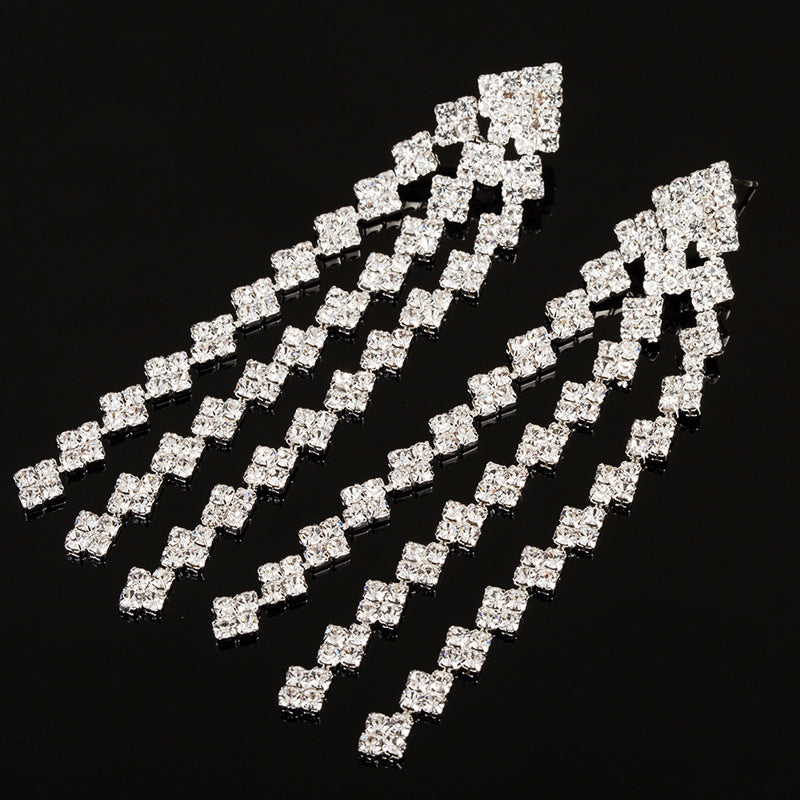 Women's Korean Fashion Refined Rhinestone Long Tassel Rings
