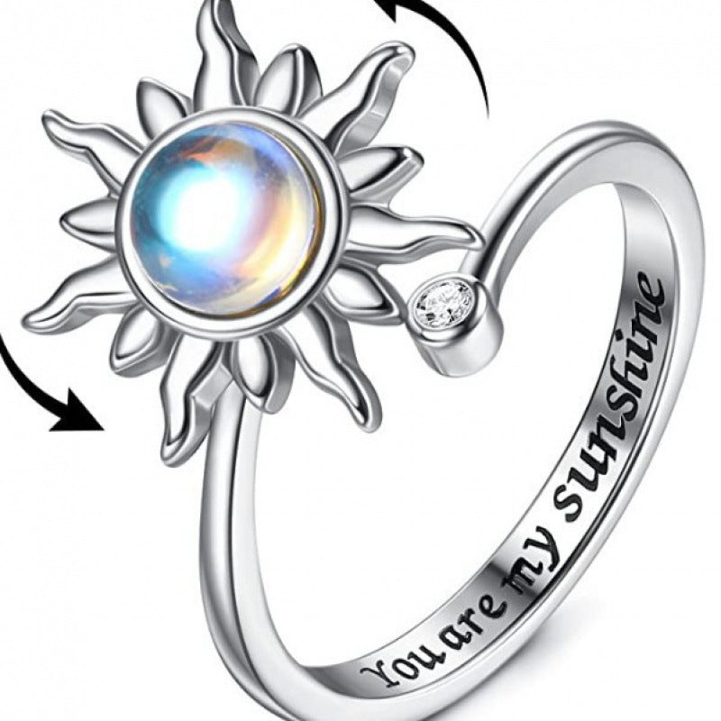 Women's Lettering Adjustable Anxiety Relief Open Decompression Zircon Ring