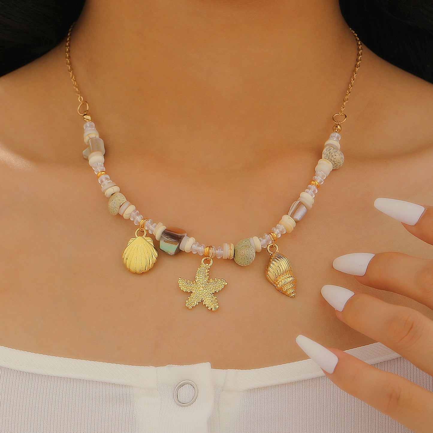 Beach Double Layer Starfish Three-piece Fashion Suit Female Summer Earrings