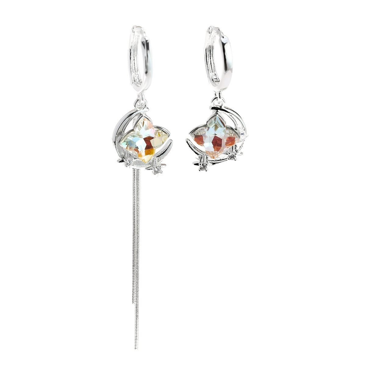 Hug Asterism Ear Clip Asymmetric Design Cutout Heart Zircon Earrings