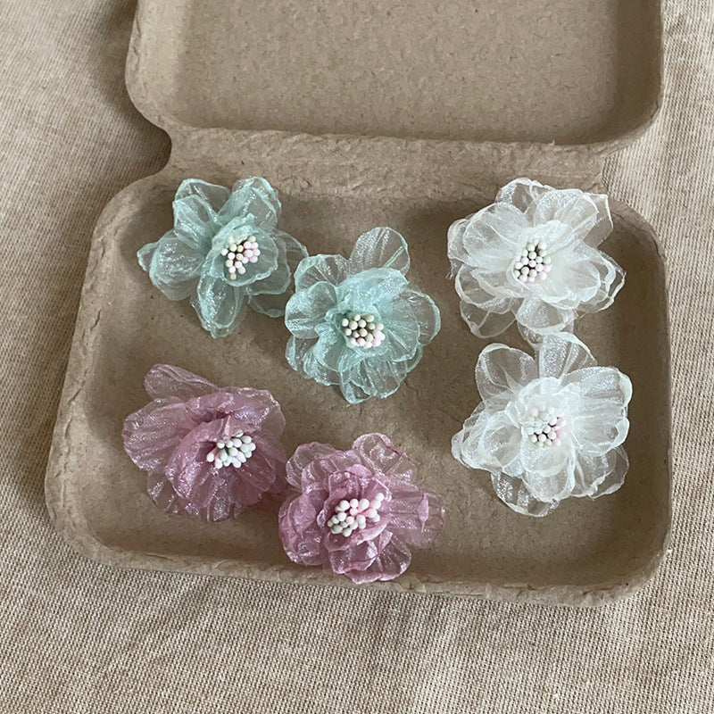 Women's Transparent Three-dimensional Net Yarn Flowers High Sense Graceful Fashionable Earrings