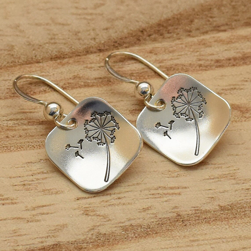 Women's Simple Retro Square Dandelion Personalized Fashion Earrings