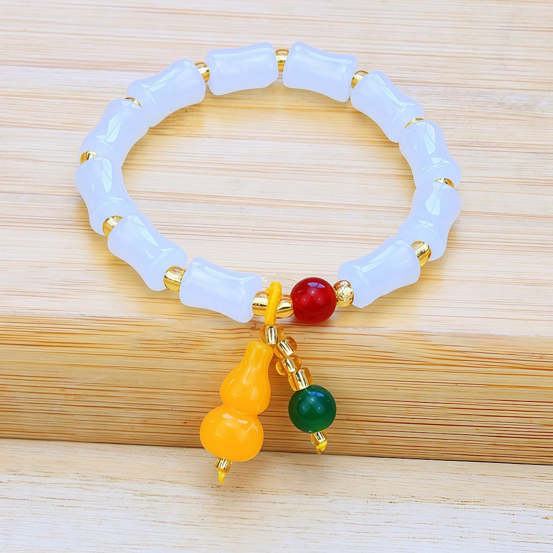 Jade Barrel Beads Gold Pi Longevity Bracelets
