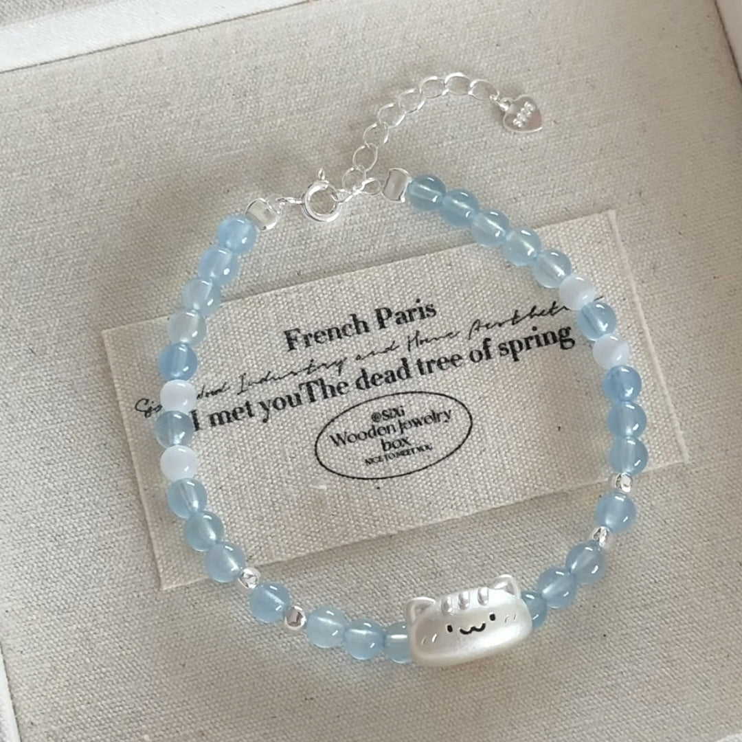 Women's Aquamarine Cat Exquisite Niche Girlfriend Gifts Light Bracelet