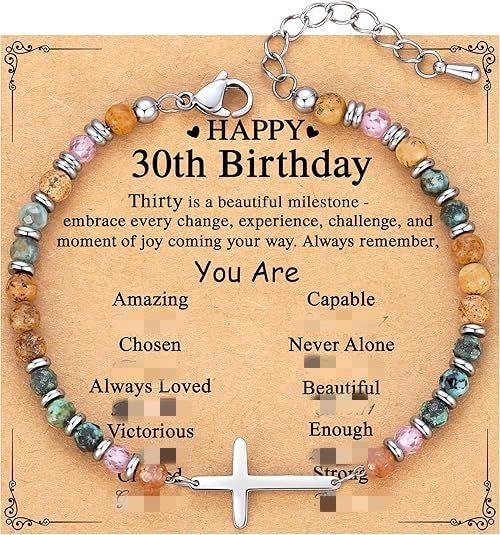 Women's Natural Stone Beaded Cross Lobster Buckle Adjustable Band Bracelet