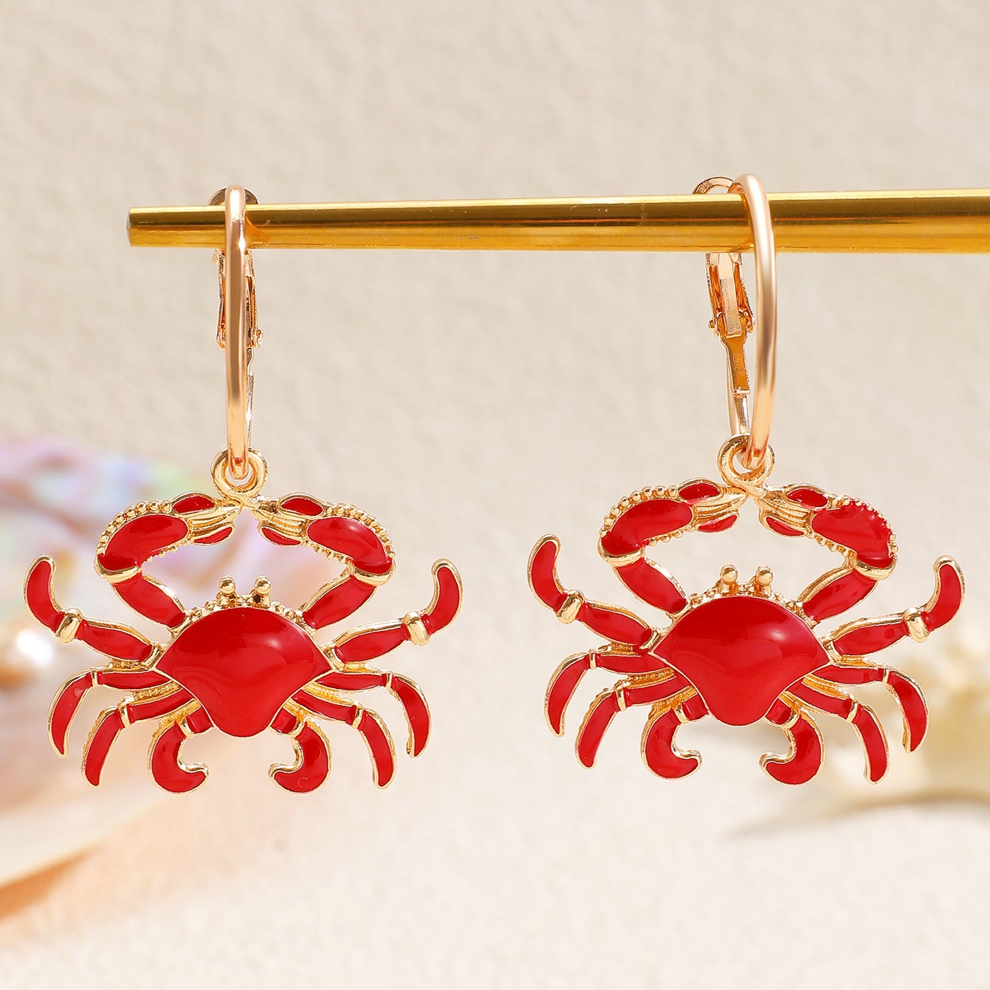 Women's Beach Ocean Vacation Style Alloy Dripping Oil Red Lobster Blue Earrings