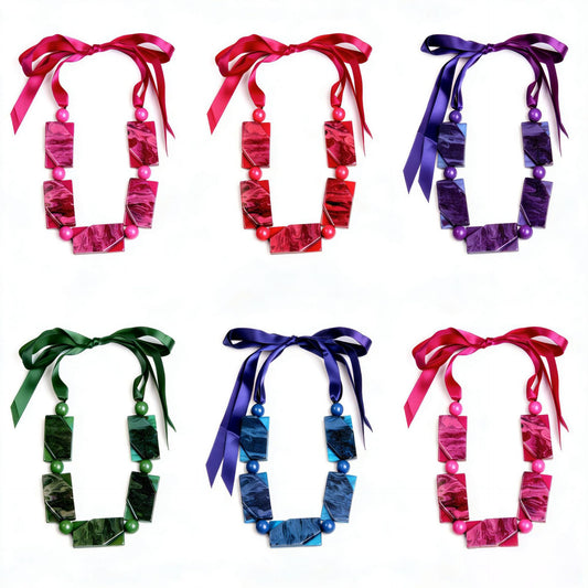 Women's Purple Acrylic Ribbon Short Beads Of Silk Necklace