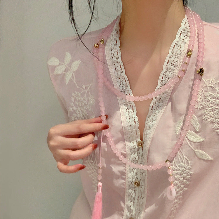 Peace Buckle Tassel Beaded Chain Long National Retro Necklace