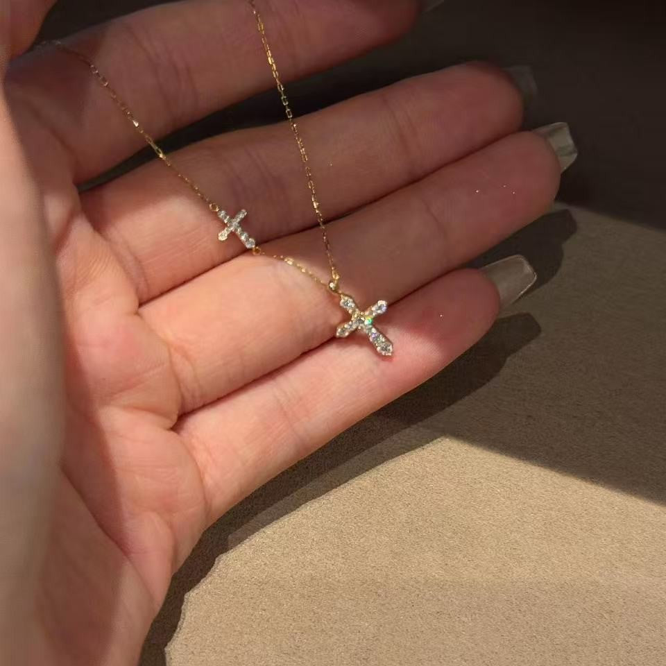 Women's Sier-plated Gold Double Cross Flash Exquisite Simple High-grade Sense Necklace