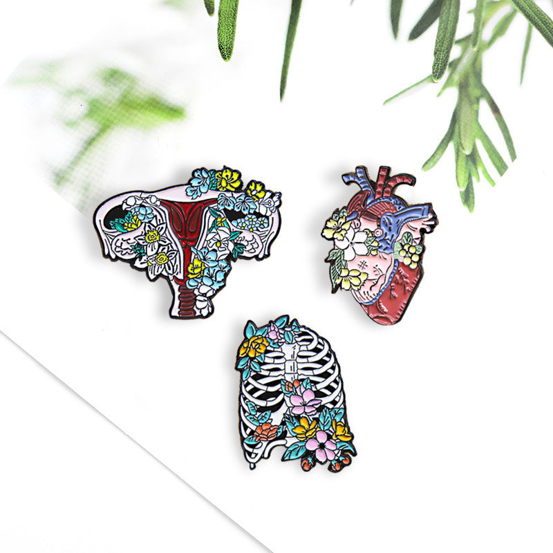 Series Badge Pink Lung Uterus Skeleton Brooches