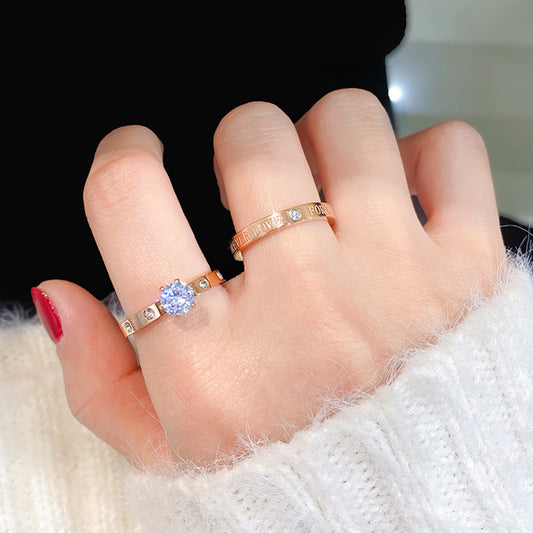 Titanium Steel Zircon Female Rose Gold Couple Fashion Personality Rings