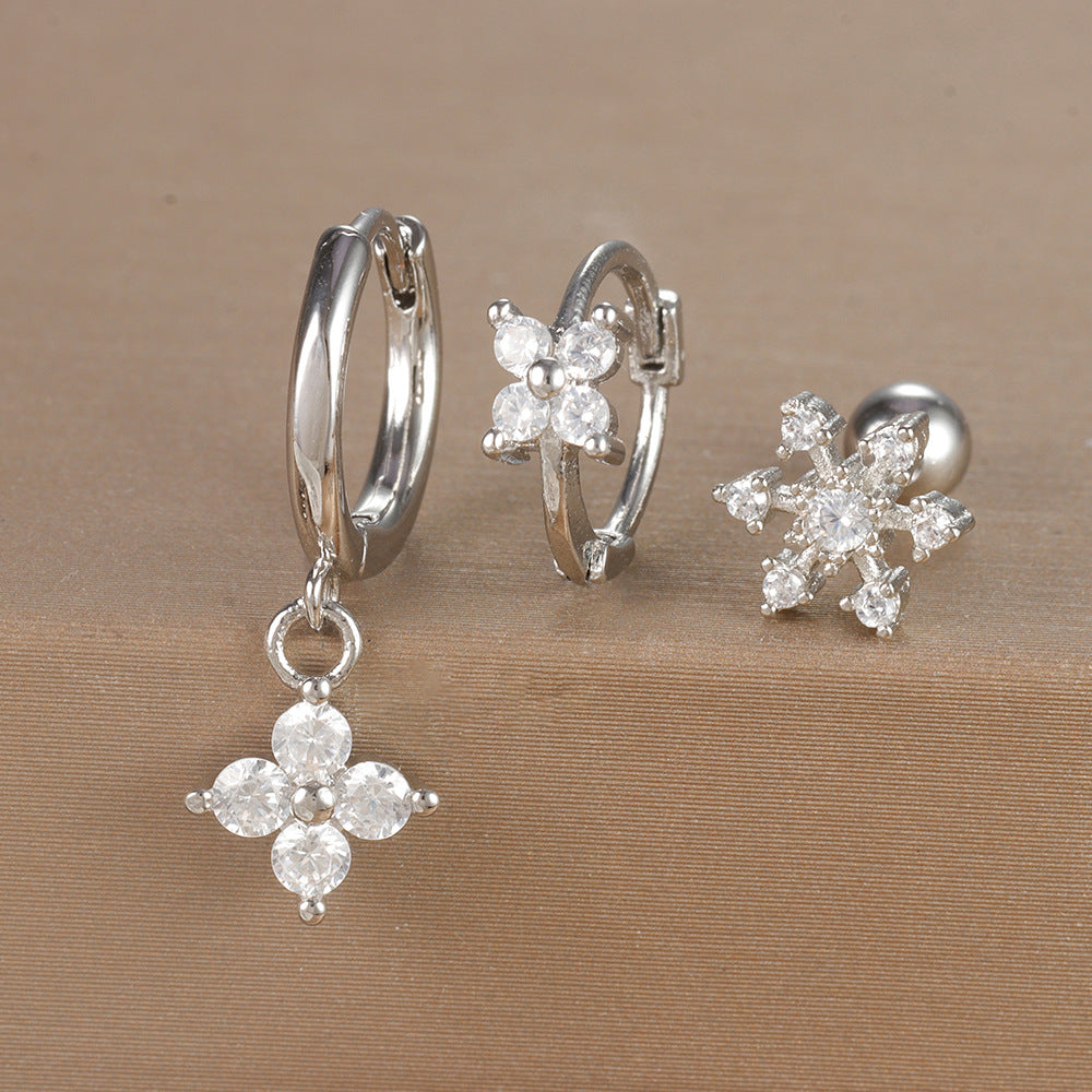 Women's Ear Micro Inlaid Zircon Flower Suit Light Rings