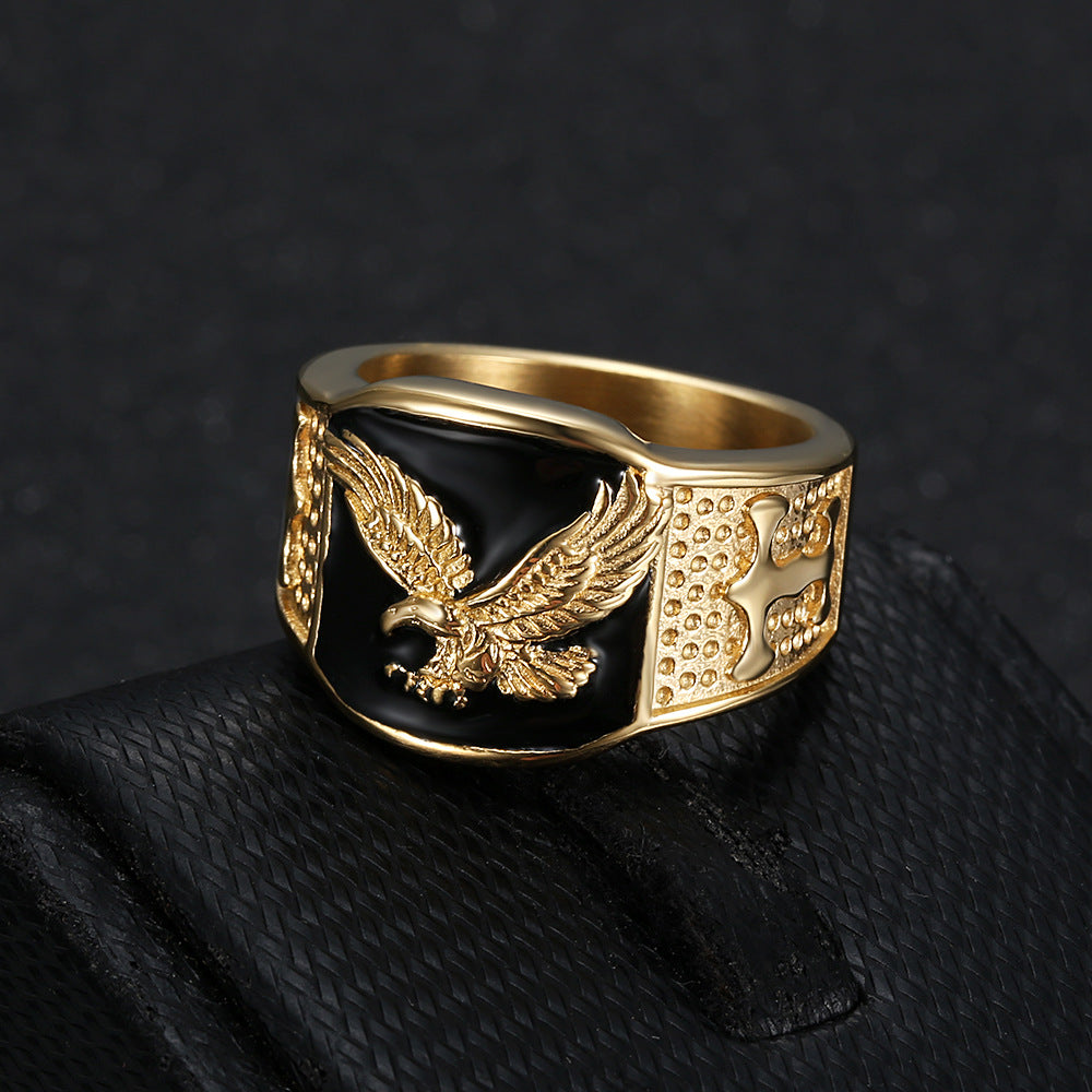 Men's Hip Hop Stainless Steel Gold-plated Wings Flying Ring